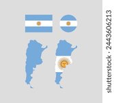 Argentina 1861 national map and flag vectors set....