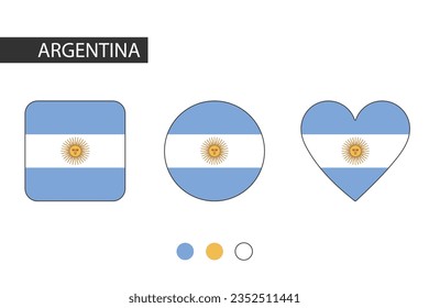 Argentina 3 shapes (square, circle, heart) with city flag. Isolated on white background.