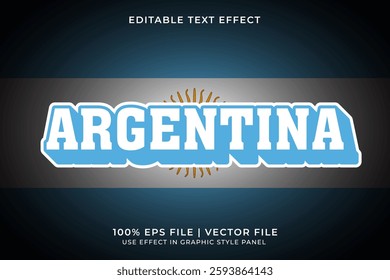 Argentina 3D Editable Vector Text Effect. Blue, White, and Yellow Text Effect