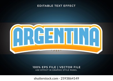 Argentina 3D Editable Vector Text Effect. Blue, White, and Yellow Text Effect