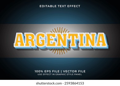 Argentina 3D Editable Vector Text Effect. Blue, White, and Yellow Text Effect