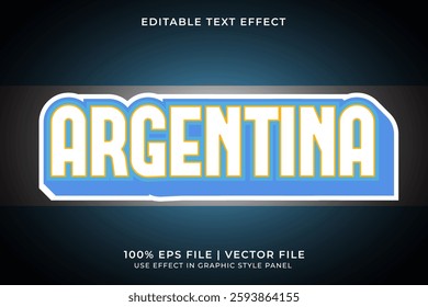 Argentina 3D Editable Vector Text Effect. Blue, White, and Yellow Text Effect