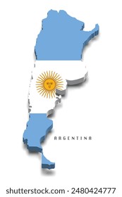 Argentina 3d flag map on white background