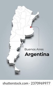 Argentina 3d mapa con fronteras de regiones y su capital