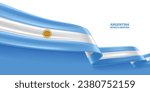 Argentina 3D ribbon flag. Bent waving 3D flag in colors of the Argentina national flag. National flag background design.