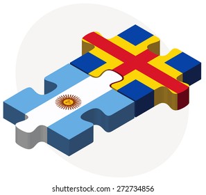 Argentina and Aaland Islands Flags in puzzle isolated on white background
