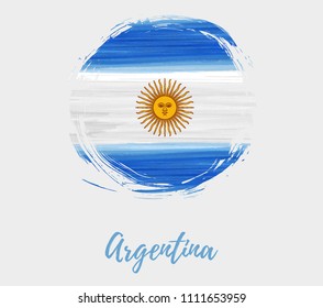 Argentina abstract brushed watercolor grunge flag in round shape. Template for national holidays design.