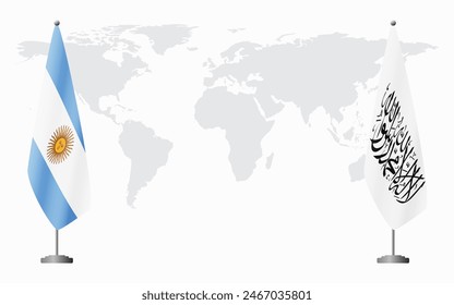 Argentina and Afghanistan flags for official meeting against background of world map.