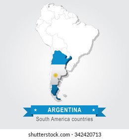 Argentina. All the countries of South America. Flag version.
