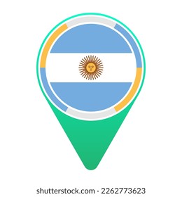 Argentina (AR) National Flag Circular Round Target Pin Green Map Pointer Location Mark Logo Icon Isolated on White Background