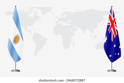 Argentina and Australia flags for official meeting against background of world map.
