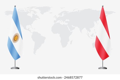 Argentina and Austria flags for official meeting against background of world map.