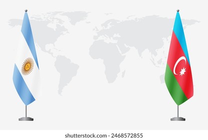 Argentina and Azerbaijan flags for official meeting against background of world map.