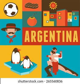 Argentina background and poster - set of icons and illustrations