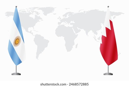 Argentina and Bahrain flags for official meeting against background of world map.