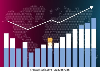 Gráfico de barras argentinas con altibajos, valores crecientes, bandera de Argentina en el gráfico de barras, flecha ascendente en los datos, idea de pancarta de noticias, concepto de país en desarrollo