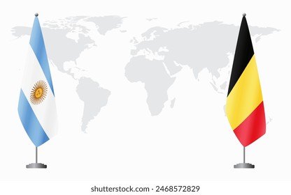 Argentina and Belgium flags for official meeting against background of world map.