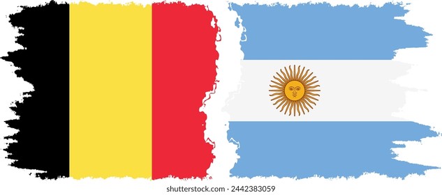 Argentina and Belgium grunge flags connection, vector