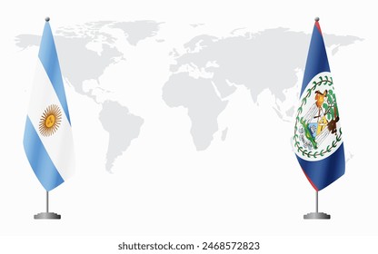 Argentina and Belize flags for official meeting against background of world map.