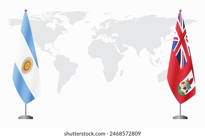 Argentina and Bermuda flags for official meeting against background of world map.