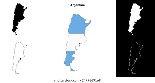 Conjunto de mapas esquemáticos de Argentina en blanco