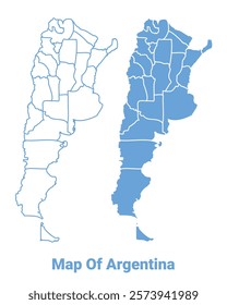 Argentina Blue map flat regions border outline vector illustration