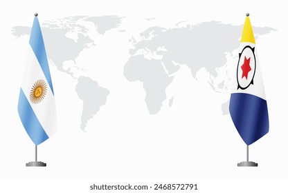 Argentina and Bonaire flags for official meeting against background of world map.