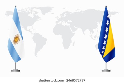 Argentina and Bosnia and Herzegovina flags for official meeting against background of world map.