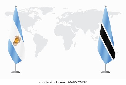 Argentina and Botswana flags for official meeting against background of world map.