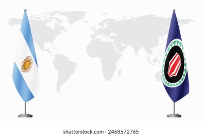 Argentina and Bougainville flags for official meeting against background of world map.