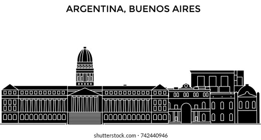 Argentina, Buenos Aires architecture vector city skyline, travel cityscape with landmarks, buildings, isolated sights on background