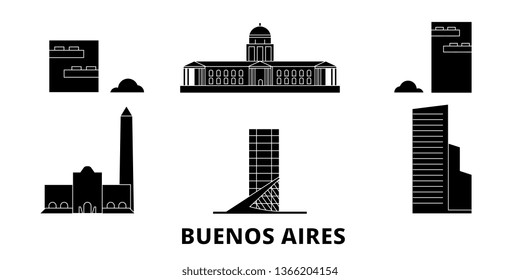 Argentina, Buenos Aires City flat travel skyline set. Argentina, Buenos Aires City black city vector illustration, symbol, travel sights, landmarks.