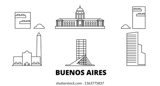 Argentina, Buenos Aires City line travel skyline set. Argentina, Buenos Aires City outline city vector illustration, symbol, travel sights, landmarks.