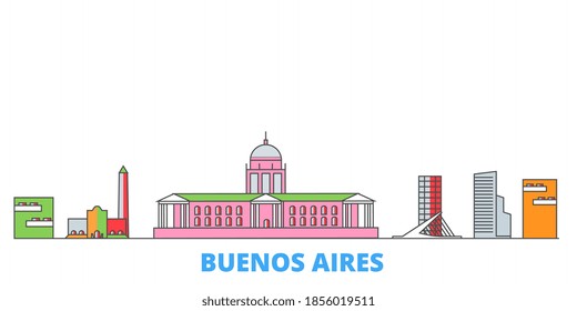 Argentina, Buenos Aires City line cityscape, flat vector. Travel city landmark, oultine illustration, line world icons