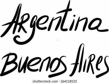 Argentina, Buenos Aires, hand-lettered Country and Capital, handmade calligraphy, vector