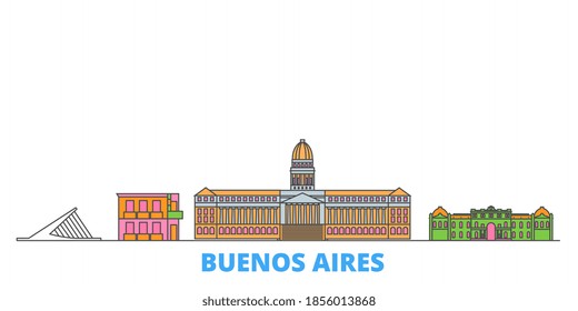 Argentina, Buenos Aires line cityscape, flat vector. Travel city landmark, oultine illustration, line world icons