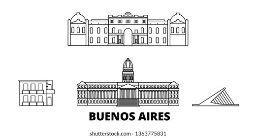 Argentina, Buenos Aires line travel skyline set. Argentina, Buenos Aires outline city vector illustration, symbol, travel sights, landmarks.