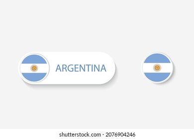 Bandera botón argentina en ilustración de óvalo en forma de palabra de Argentina. Y la bandera Argentina. 