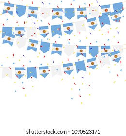 Argentina celebration bunting flags with Confetti And Ribbons on white background.vector illustration