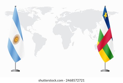 Argentina and Central African Republic flags for official meeting against background of world map.