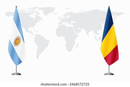 Argentina and Chad flags for official meeting against background of world map.