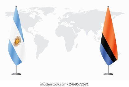 Argentina and Chagos Islands flags for official meeting against background of world map.