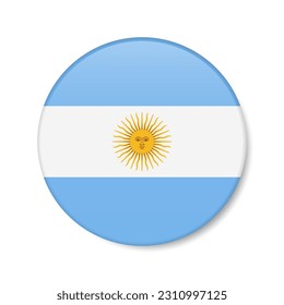 Argentinien Kreis-Button Symbol. Argentinische Rundfahne mit Schatten. 3D-realistische Vektorgrafik einzeln auf Weiß.