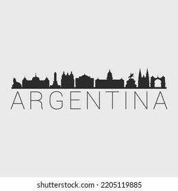 Argentina City Skyline. Silhouette Illustration Clip Art. Travel Design Vector Landmark Famous Monuments.