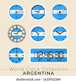 Argentina clock : Set of national flag clock : Vector Illustration