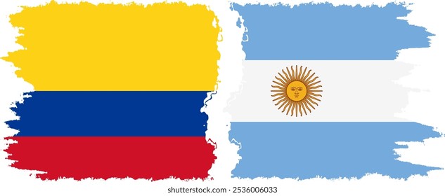 Argentina and Colombia grunge flags connection, vector