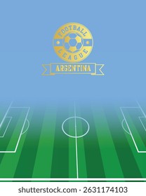 Argentina Conceito para Futebol Liga de Ouro Carimbo com Fundo de Campo Verde de Futebol, imagem de ilustração abstrata