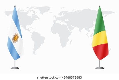 Argentina and Congo Brazzaville flags for official meeting against background of world map.