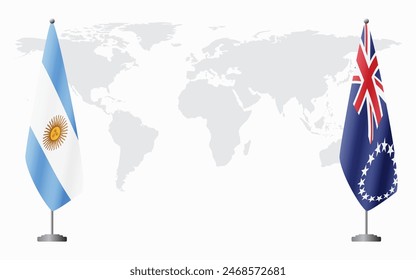 Argentina and Cook Islands flags for official meeting against background of world map.