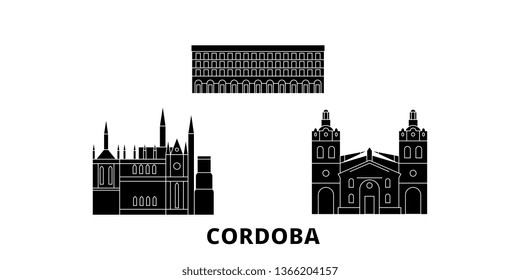 Argentina, Cordoba flat travel skyline set. Argentina, Cordoba black city vector illustration, symbol, travel sights, landmarks.